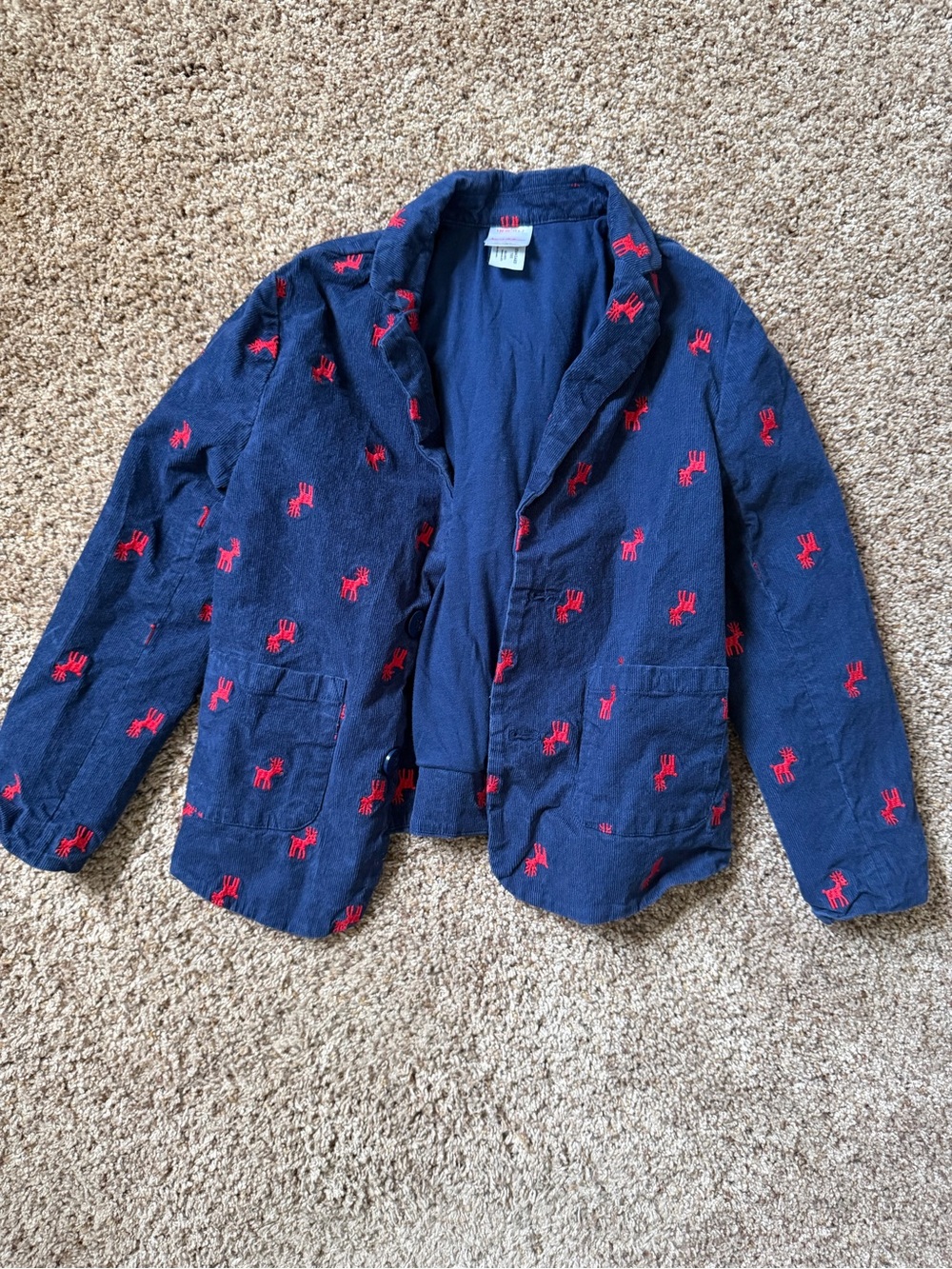 Hanna Andersson Navy Blazer with Red Embroidered Motifs